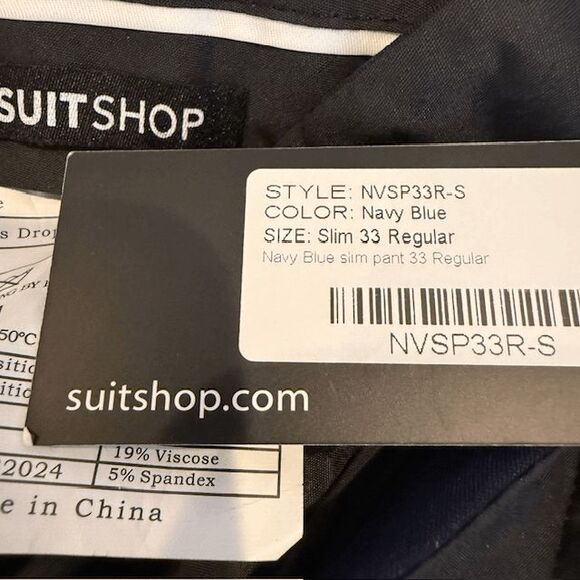 NWT The Suit Shop Navy Blue Dress Slacks Slim Stretch Fit 33 R - Picture 7 of 12